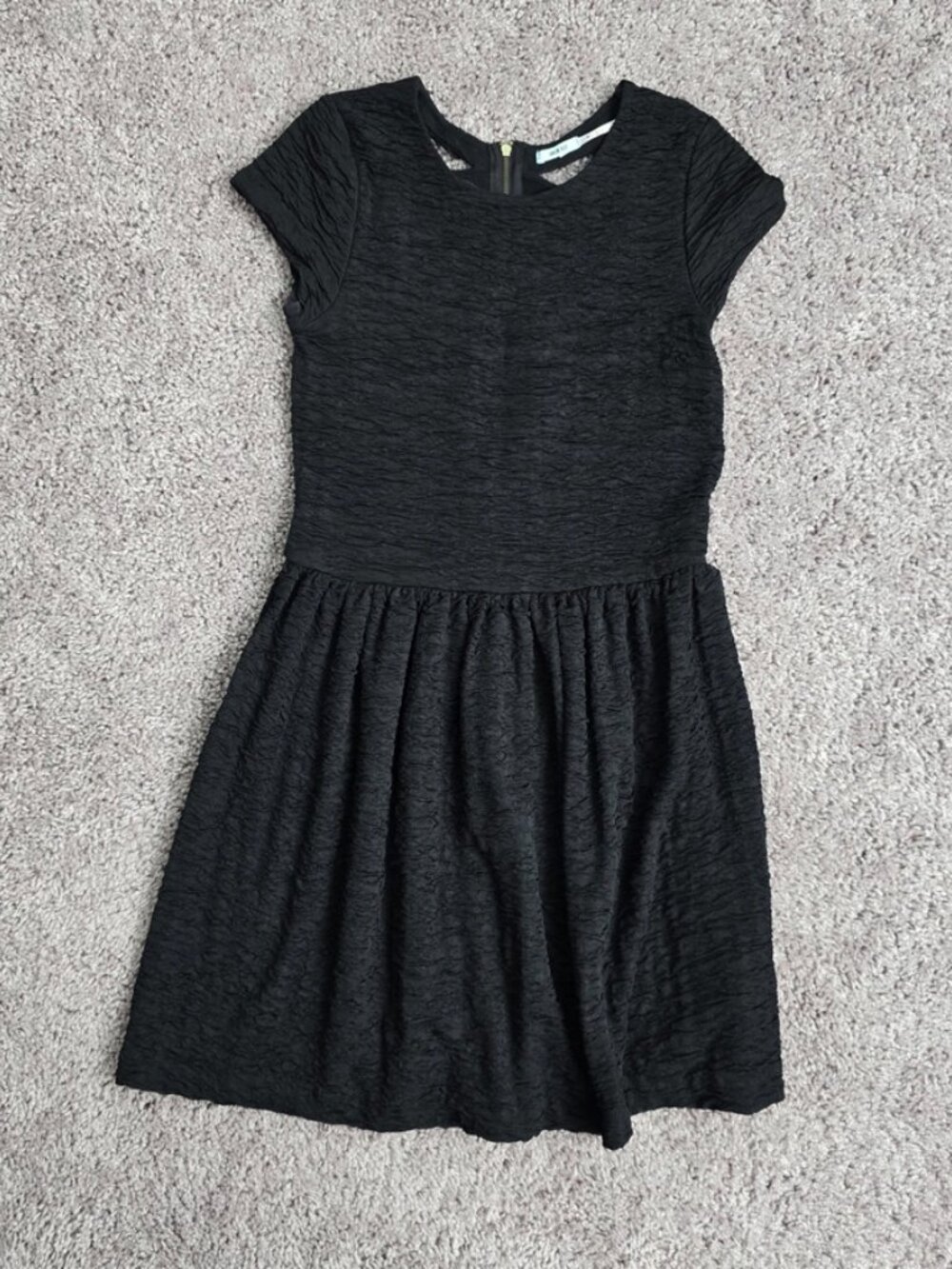 Kimchi Blue Black Juniors Textured Knit Dress Fit Flare Exposed Gold Zipper M